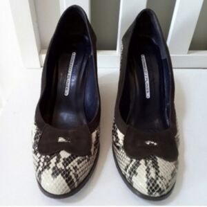 Donald J. Pliner Suede Black & Cream Wedge Heels Women's 8M Animal Print Dressy